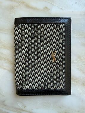 Saint Laurent Black and Cream Woven Card Sleeve with Gold YSL Logo